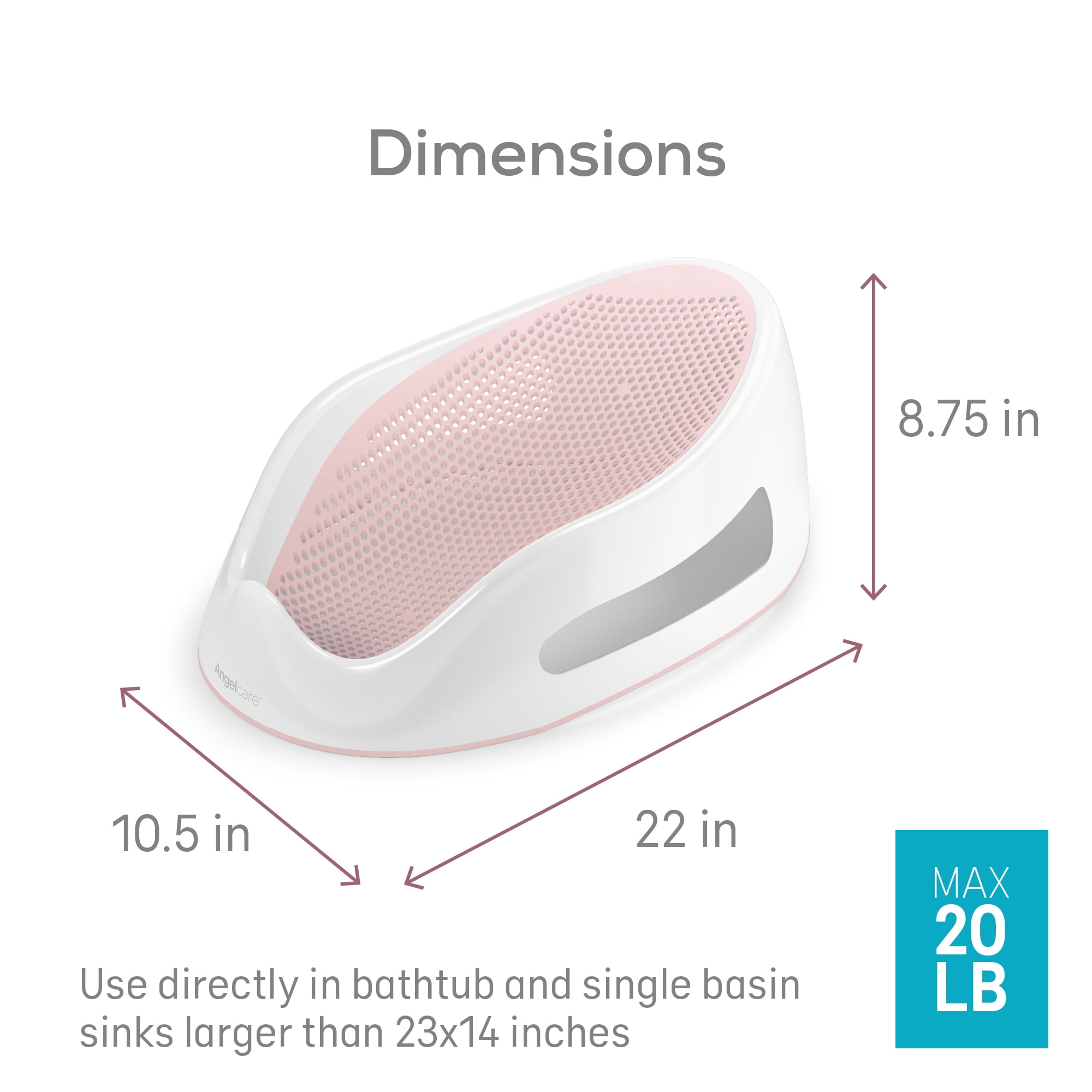 Angelcare Plastic Baby Bathtub Support Seat, Pink, Unisex, 1 Count