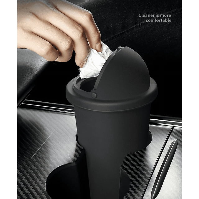 Cubo de basura de silicona negra para coche con tapa, portátil para puertas de coche, adecuado para consola, portavasos, hogar u oficina.