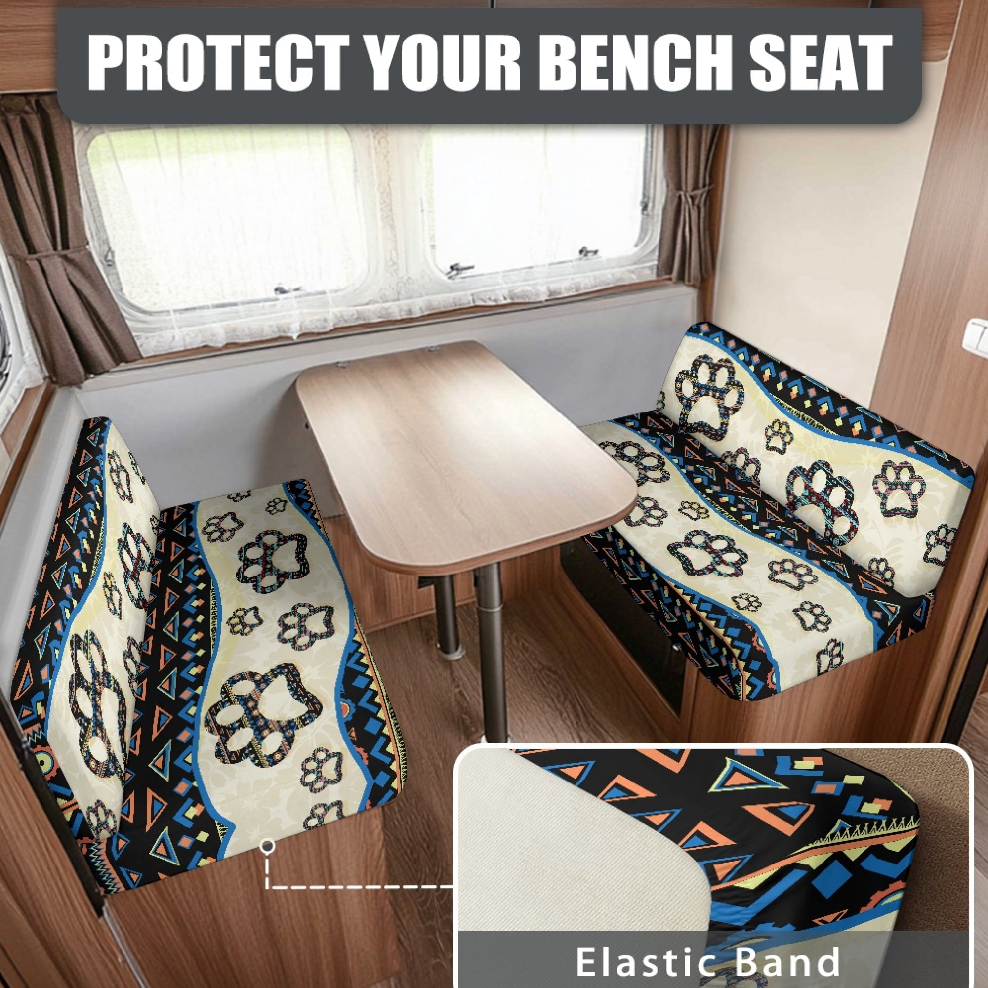 Yuyamidu Aztec RV Dinette Cushion Covers Set 1 Bench Cover 1 Backrest Cover Dog Paw Camper Cushion Covers Fashion Couch Cover for RV Camper Sofa RV Accessory Interior Decor