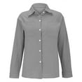 thumbnail image 5 of Women's Cotton Linen Down Shirt 2025 Spring Casual Long Sleeve Solid Color Shirts, Loose Fit Work Tops with Pockets for Daily Wear, Office Use, and Casual Outfits Grey S, 5 of 6