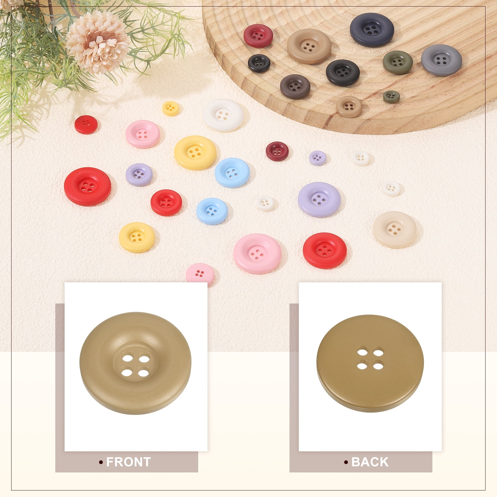 Uxcell 50pcs Sewing Button 30mm 4 Holes Resin Round Crafting Buttons, Brown