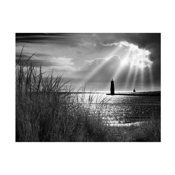 Trademark Fine Art Monte Nagler Frankfort Lighthouse And Sunbeams Frankfort Michigan Canvas Wall Art - 14x19
