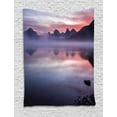 thumbnail image 1 of Glacier National Park Tapestry, Fog Scrolls onto Lake McDonald in Violet Tones, Wall Hanging for Bedroom Living Room Dorm Decor, 60W X 80L Inches, Coral Mauve and Charcoal Grey, by Ambesonne, 1 of 2