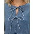 thumbnail image 5 of DARING DIVA Women's Denim Tie Front Puff Sleeve Ruffle Hem Peplum Blouses S Blue, 5 of 7