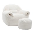 thumbnail image 5 of CASAROUND Bean Bag Chair, Comfy Bean Bag Sofa with Back Support, With Footstool,Faux Fur Bean Bag Chair for Adults and Kids, Stuffed Floor Sofa for Living Room, Bedroom, Apartment, White, 5 of 14