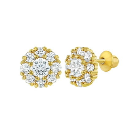 In Season Jewelry 18k Gold Plated Clear Back Kids Baby 18k Gold Plated Clear Back Kids Baby Earrings Flower 6mm