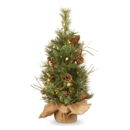 2' Glistening Pine Tree with Battery Operated Warm White LED