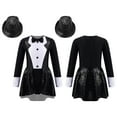 thumbnail image 2 of renvena Kids Girls Long Sleeve Bow Tie Sequins Patchwork Zipper Leotard with Hat Cosplay 4-14 A Black 14, 2 of 7