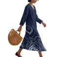 thumbnail image 3 of DISNIMO Women's Casual Maxi Dresses Octopus Printed Loose V Neck Dress Vacation 3/4 Sleeve Midi Dress Fashion Linen-Like Dresses, 4XL, 3 of 6