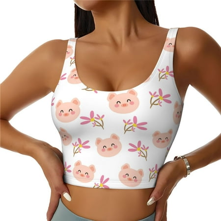 Racerback Sports Bras For Women High Support  Cute Pig Face And Plants Workout Tank Tops Woman  Workout Yoga Running Bra