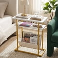 thumbnail image 6 of Narrow Small Side Table for Small Spaces - Slim End Table with Magazine Rack - 2 in 1 Narrow End Table Living Room - Skinny Bedside Table Nightstand Bedroom Thin Side Table (White & Gold), 6 of 12