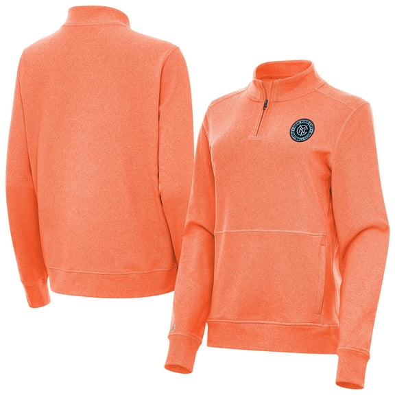 Women's-Antigua  Heather Orange New York City FC Fleece Crush Quarter-Zip Pullover