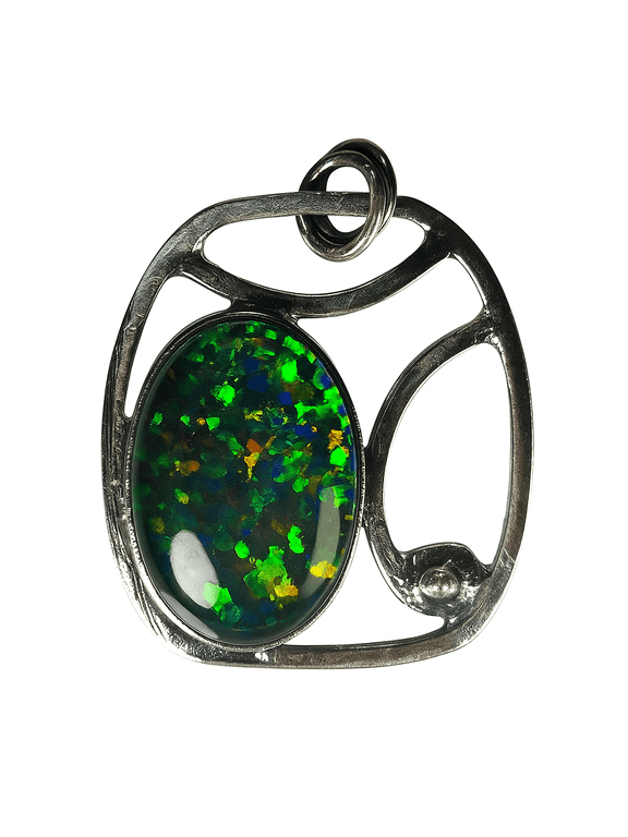 Natural Opal Aurora Fire Oval 925 Sterling Silver Pendant, 38.70 Carat