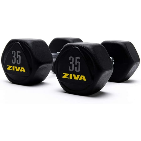 UPC: 4895202575397 | ZIVA Hexagon RPU Dumbbells – Solid Steel Core Premium Urethane Rubber Encasing Corrosion Resistant – Commercial Grade for Rigorous Exercise Strength Training – Pair of Two Dumbbell 35 lb.