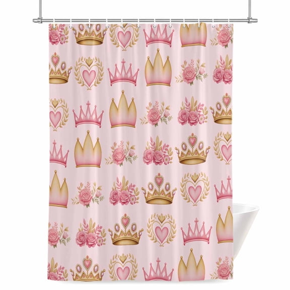 Shower Curtains for Bathroom-36"x72",Abstract Pink Flowers Princess Crown Waterproof Bath Curtain Grommet Shower Curtain Set with Hooks