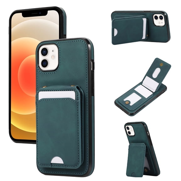Crossbody Wallet Case for iPhone 11, Elegant PU Leather Flip Kickstand Phone Cover with RFID Blocking Card Holder, Shockproof Case with Detachable Long Strap for Women Girl,Green