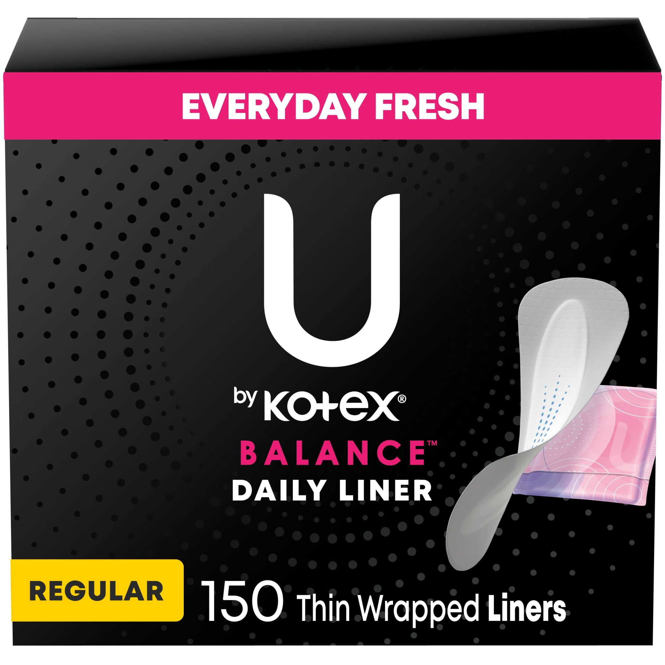 (2 pack) U by Kotex Balance Daily Wrapped Panty Liners, Light Absorbency, Regular Length, 150 Ct