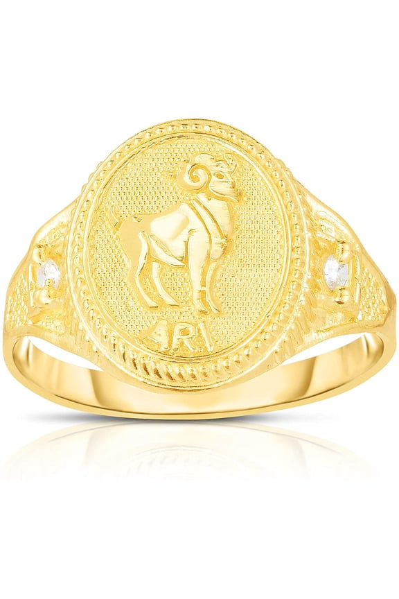 10k Yellow Gold Astrology Horoscope Zodiac Sign Ring, Sizes 5-10