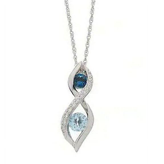Brilliance 925 Sterling Silver Genuine Blue Topaz and Created White Sapphire Bypass Pendant with 18" Chain
