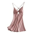 thumbnail image 3 of Aboser Womens Nightgown with Built in Bra Crossover Back Chemise Sleepshirts Cut Out Satin Nightdress Soft V Neck Short Lingerie Dress Full Slip Sleeveless Sleep Gowns, 3 of 5