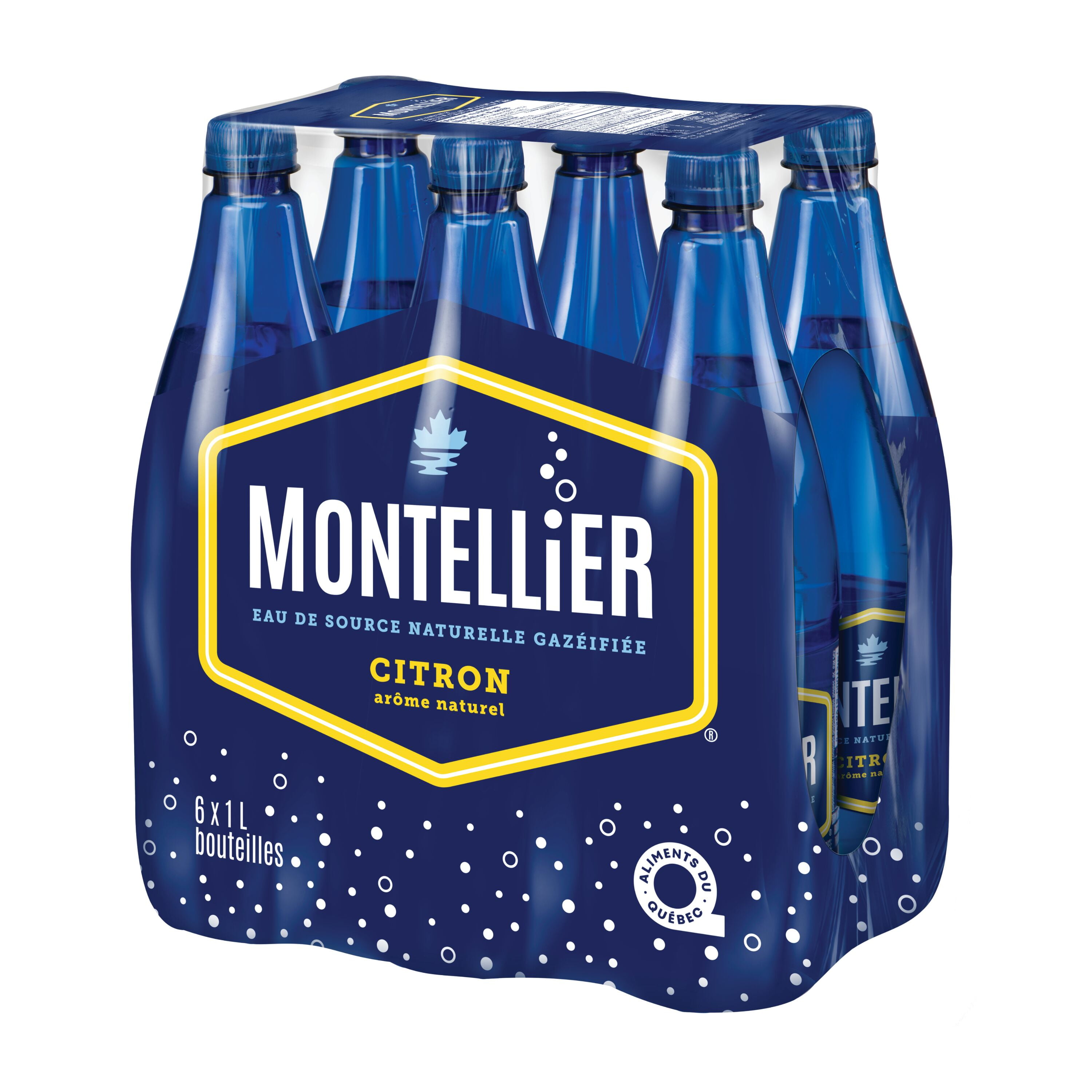 Montellier Lemon Carbonated Natural Spring Water 6 x 1 L, Bottles, 6 x 1 L