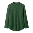 thumbnail image 6 of UVEASISHA Mens Cotton Linen Shirts Roll Up Long Sleeve Stand Collar Beach Shirt Lightweight Casual Chinese Frog Button Work Shirts Solid Color Collarless Tops Army Green L, 6 of 10
