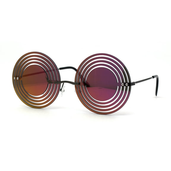 Mirror Lens Hypnotist Circular Die Cut Hippie Round Circle Lens Sunglasses Gunmetal Purple Mirror