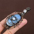 thumbnail image 3 of Natural Owyhee Opal, Moonstone Gemstone Copper Wire Wrap Pendant 3.39", 3 of 5