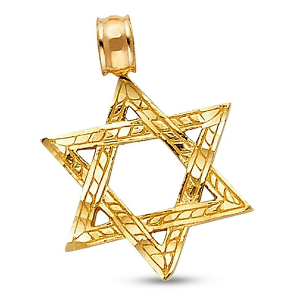 14k Yellow Gold Star Of David Charm Diamond Cut Polished Genuine Jewish Religious Design Pendant New 17 mm x 15 mm