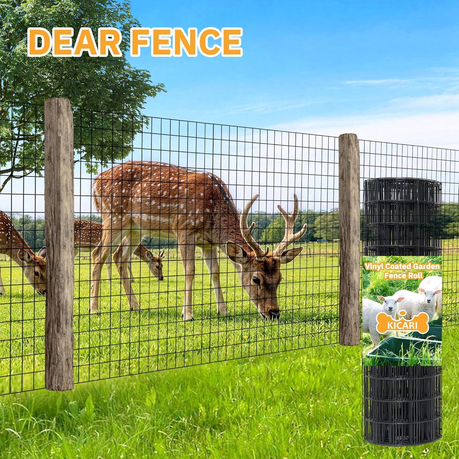 Black Metal Garden Fence, 24inch(H) x 100ft(L), 2 inch x 3 inch,14GA 2/3/4/5/6 Ft Tall Chicken Wire PVC Coated Welded Wire Mesh Roll for Dogs Border Yard Vegetable Plant Protection Poultry Netting
