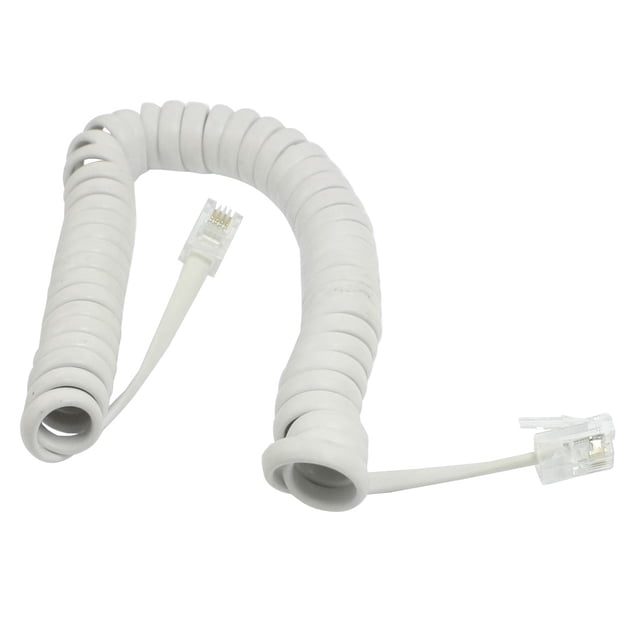 White Plastic Coiled Cable RJ9 4P4C Connectors Telephone Phone Line