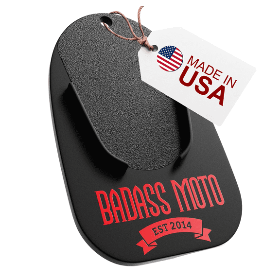 Badass Moto Motorcycle Kickstand Pad Black. High Impact ABS Plastic 3" x 5" Kick Stand Plate. Anti-Tip Parking on Hot Asphalt & Soft Ground. Motorcycle Accessories Gifts for Men or Women. Made in USA