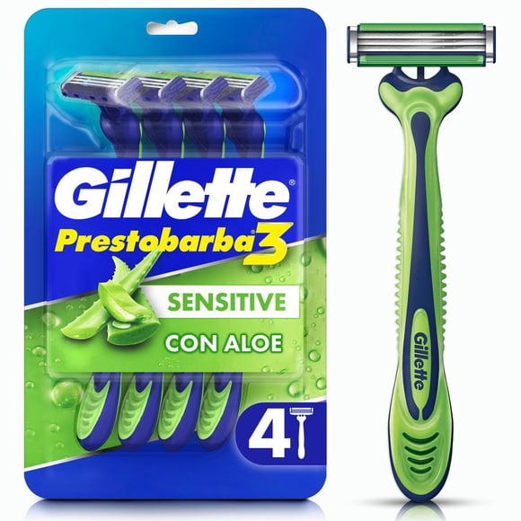 Rastrillo Gillette Prestobarba3 Sensitive con Aloe Vera, Piel Sensible, 4 pzas