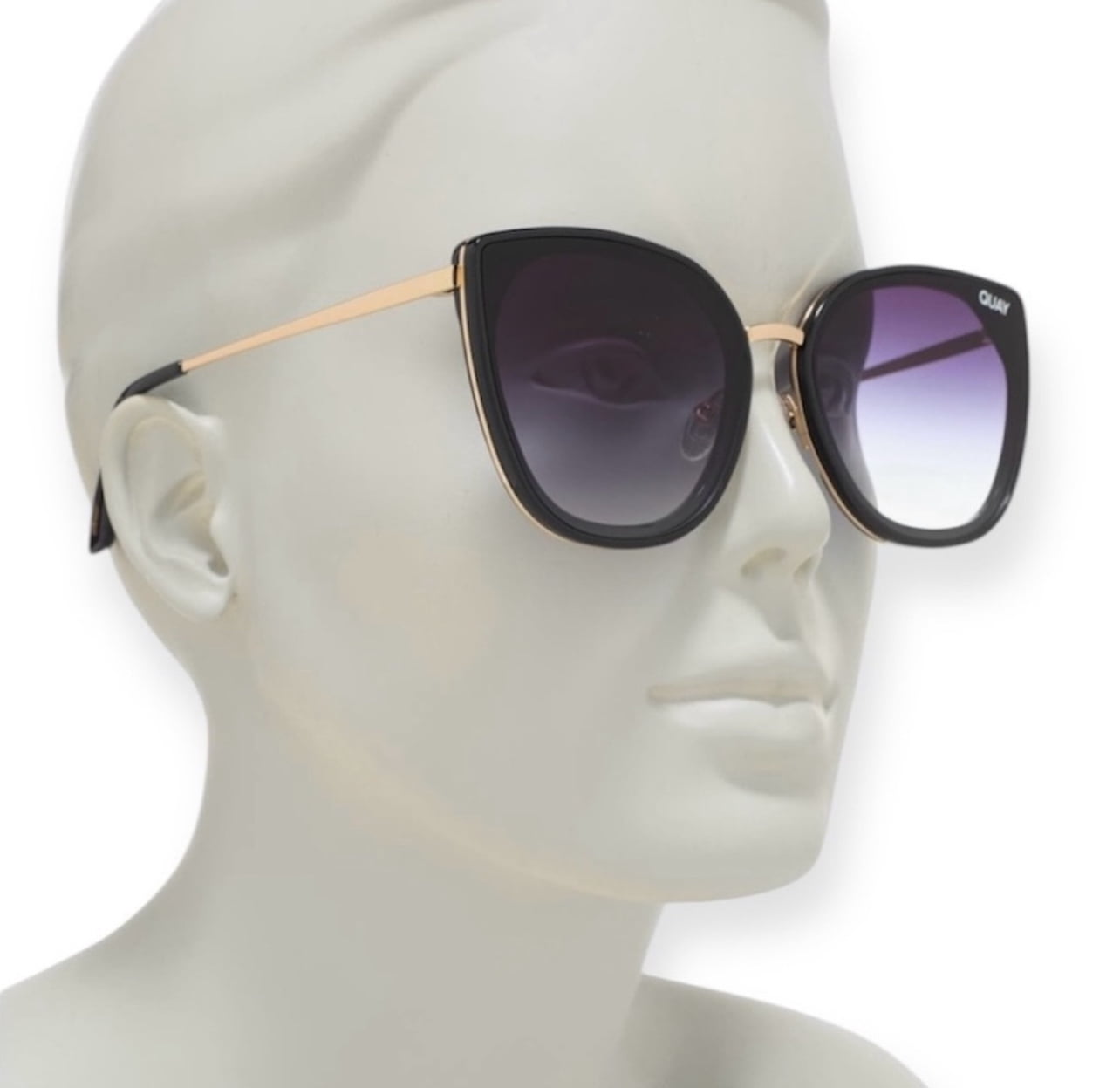 Quay Australia Flat Out Sunglasses Black Oversized Cat Eye