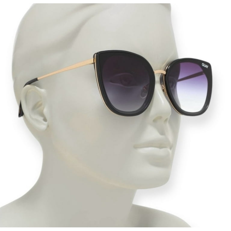 Quay Australia Black Oversized Cat-Eye Sunglasses with Gold Trim Quay All Talk Oversized Cat Eye Sunnies in Black  main image 3