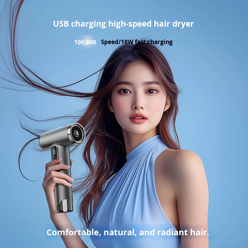 Wireless Rechargeable Hair Dryer, Negative Ionic, High Power Large Airflow, Hot & Cold Wind, DC Motor, for Student Dormitory