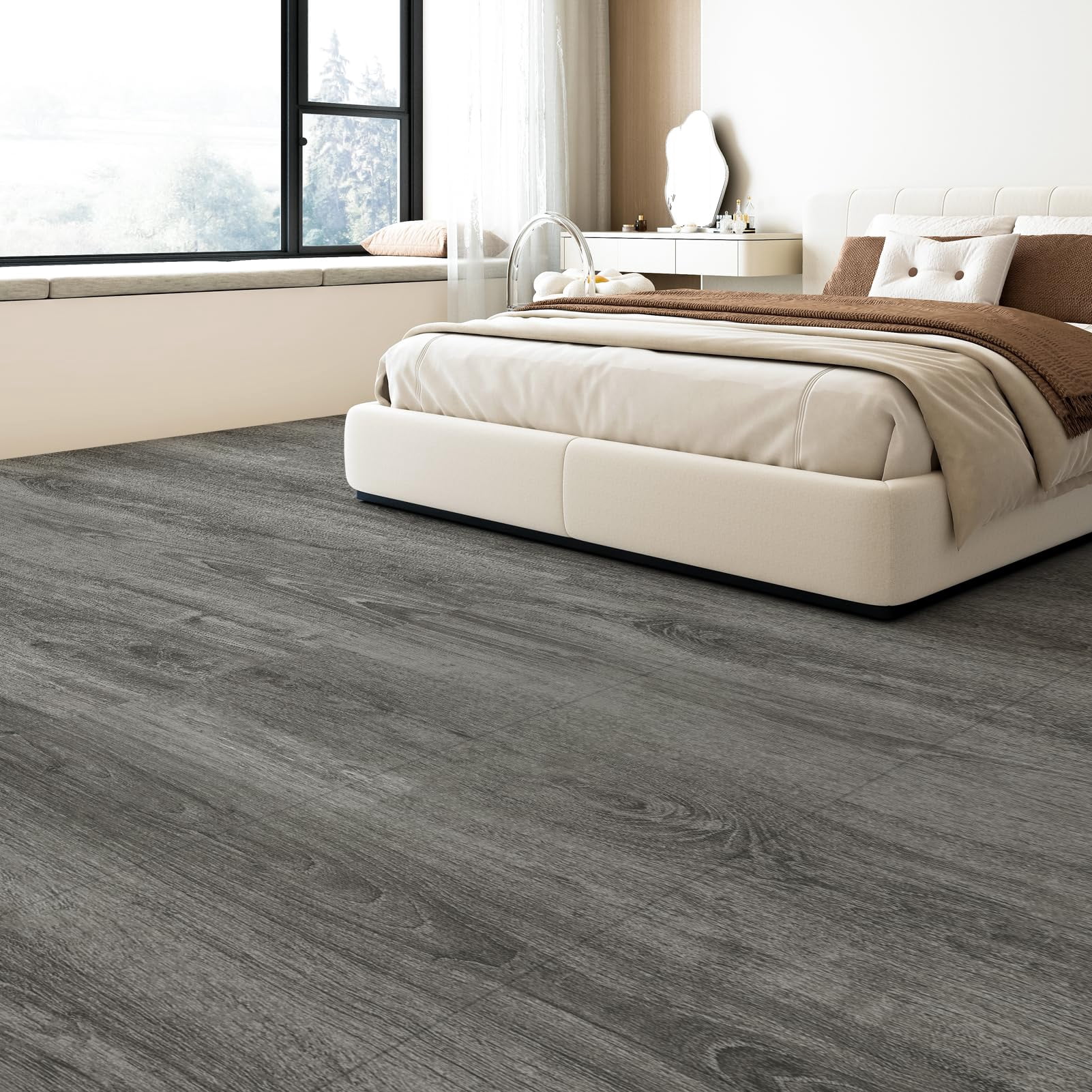 Peel And Stick Vinyl Floor Tiles 30-pack 12 X 12 Inch  Self Adhesive Waterproof Flooring Wood Planks For Kitchen Dining Room Bedrooms Cover 30 Sq.ft Grey Oak