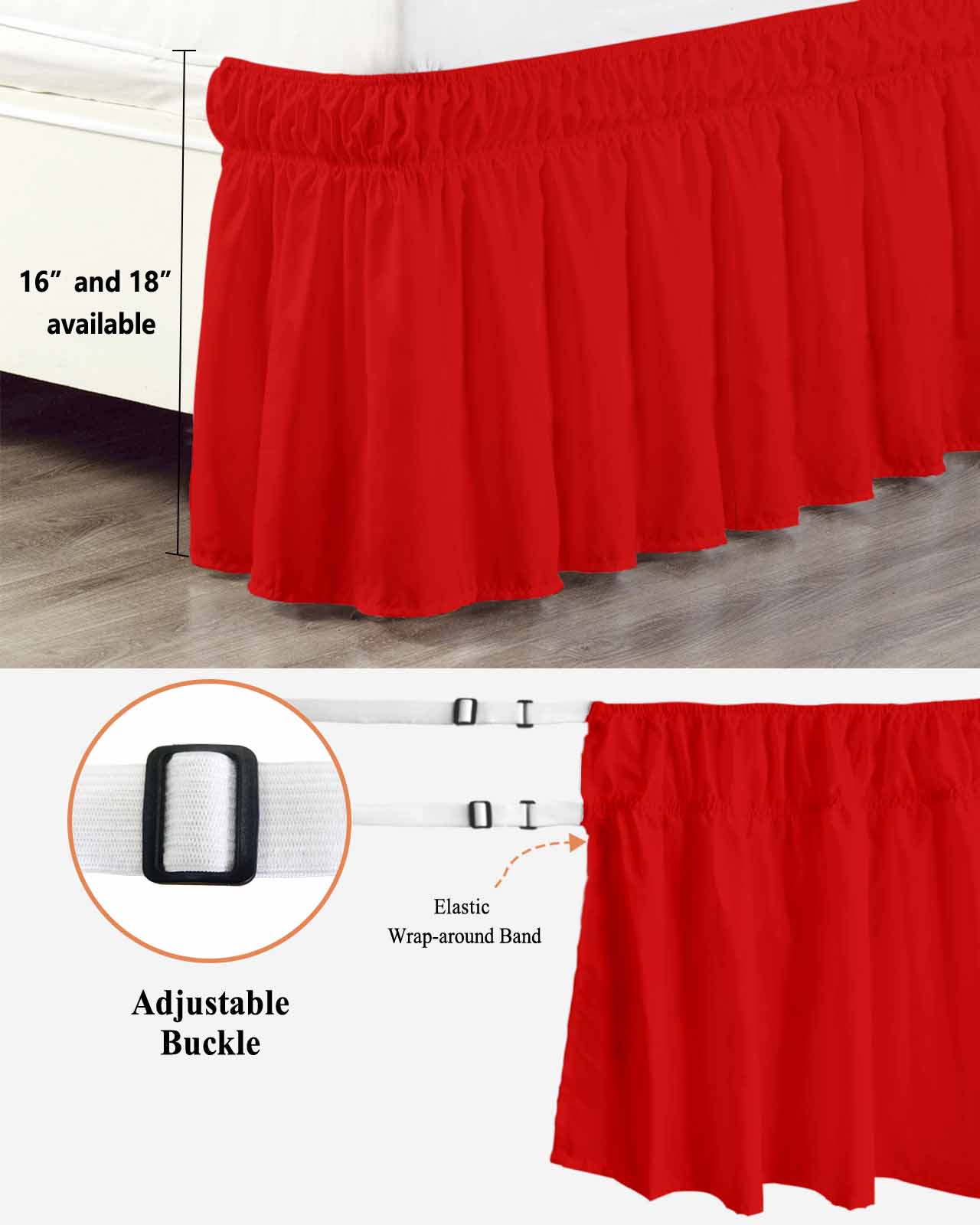 Christmas Red Bed Skirt California King Size 16&nbsp;Inch Drop, Wrap Around Dust Ruffle Bedskirts, Wrinkle & Fade Resistant Easy Fit Bedskirt with Adjustable Elastic