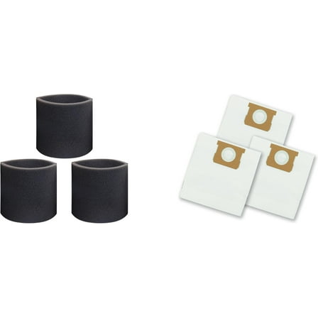 Replacement for 8-10 Gallon Standard Dust Bag, 3 Pack, VDBM and 3-Pack Foam Filter for Wet Pick-up(VFF51 3701),Fits Vacmaster 8-10 Gallon Wet/Dry Vacuum Cleaners(3 Dust Bags 3 Foam Filters)