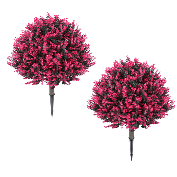 24" Artificial Topiary Ball Trees, Outdoor Artificial Shrubs Faux Bushes UV Resistance Greenery Fake Plants Tree with Ground Spike for Garden Porch Patio Indoor Decoration (2 Pack)