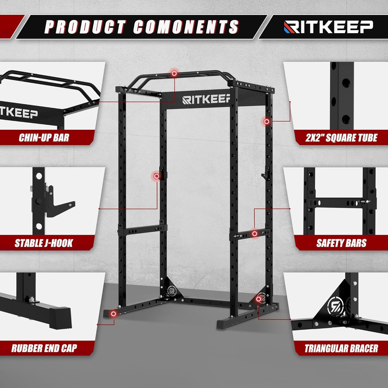 RitKeep Fitness Multi-Function Power Cage with Adjustable Bench for Strength Training