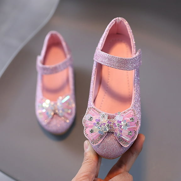 Sandals on Clearance Girls Pearl Crystal Bling Bowknot Princess Sandals Rhinestone Bows Pumps Low Heel Princess Flower Wedding Party for Toddler Little Kid,Pink Sandals For Kids Size 12