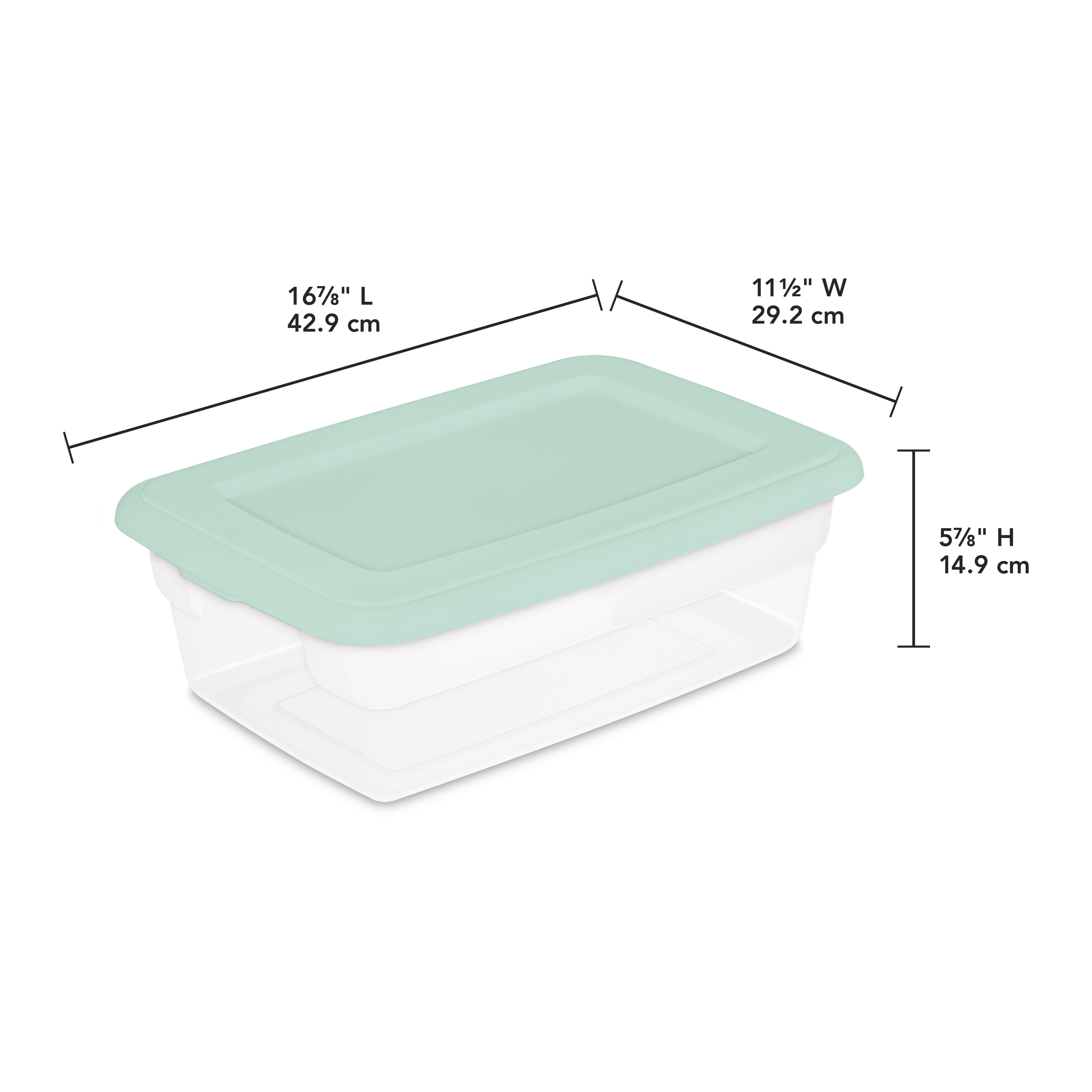 Sterilite 3 Gallon Plastic Storage Box, Clear and Green, 4 Count