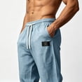 thumbnail image 2 of Men's Loose Hemp Blend Trousers Pants Beach Breathable Lightweight Elastic Drawstring Slim Casual Daily Summer Holiday Travel Streetwear Hiking Swim Gym Workout | Zenithor,Light Blue 2XL, 2 of 6