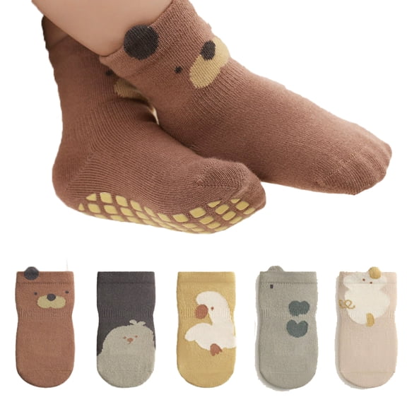 LYMAYTER 0-5Y Baby Toddler Non-Slip Ankle Socks Cotton Cartoon Design for Infants Boys Girls Walking 1 Pair