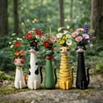 thumbnail image 5 of 4.72" Handcrafted Ceramic Cat Vase, Whimsical Kitty Planter for Small Flowers, Boho Desk Shelf Decor, Unique Gift for Cat Lovers (Saffron), 5 of 8