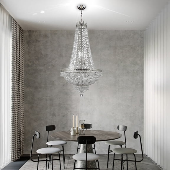 French Empire Crystal Chandelier Large Foyer Ceiling Lighting LED Lamp 9 Light (Bulbs Not Included)