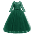 thumbnail image 6 of IBTOM CASTLE Little Big Girls Flower Vintage Floral Lace 3/4 Sleeves Floor Length Dress Wedding Party Evening Formal Pageant Dance Gown 9-10 Years Dark Green, 6 of 8