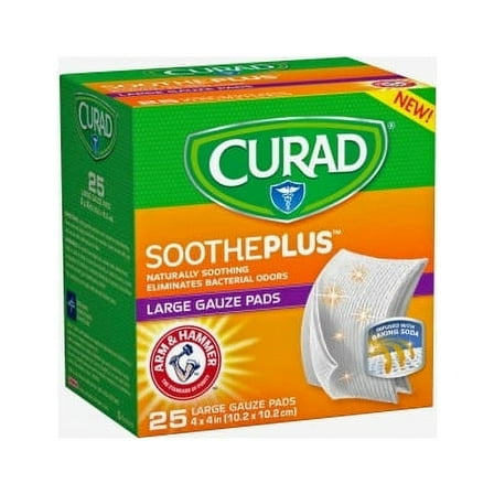 Curad SoothePlus Medium Non-stick Pads 4" x 4" - 25/Box - White