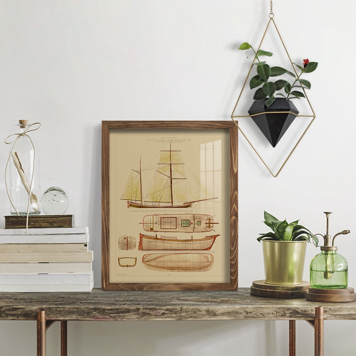 Antique Ship Plan IV -Framed Print w/glass-Walnut